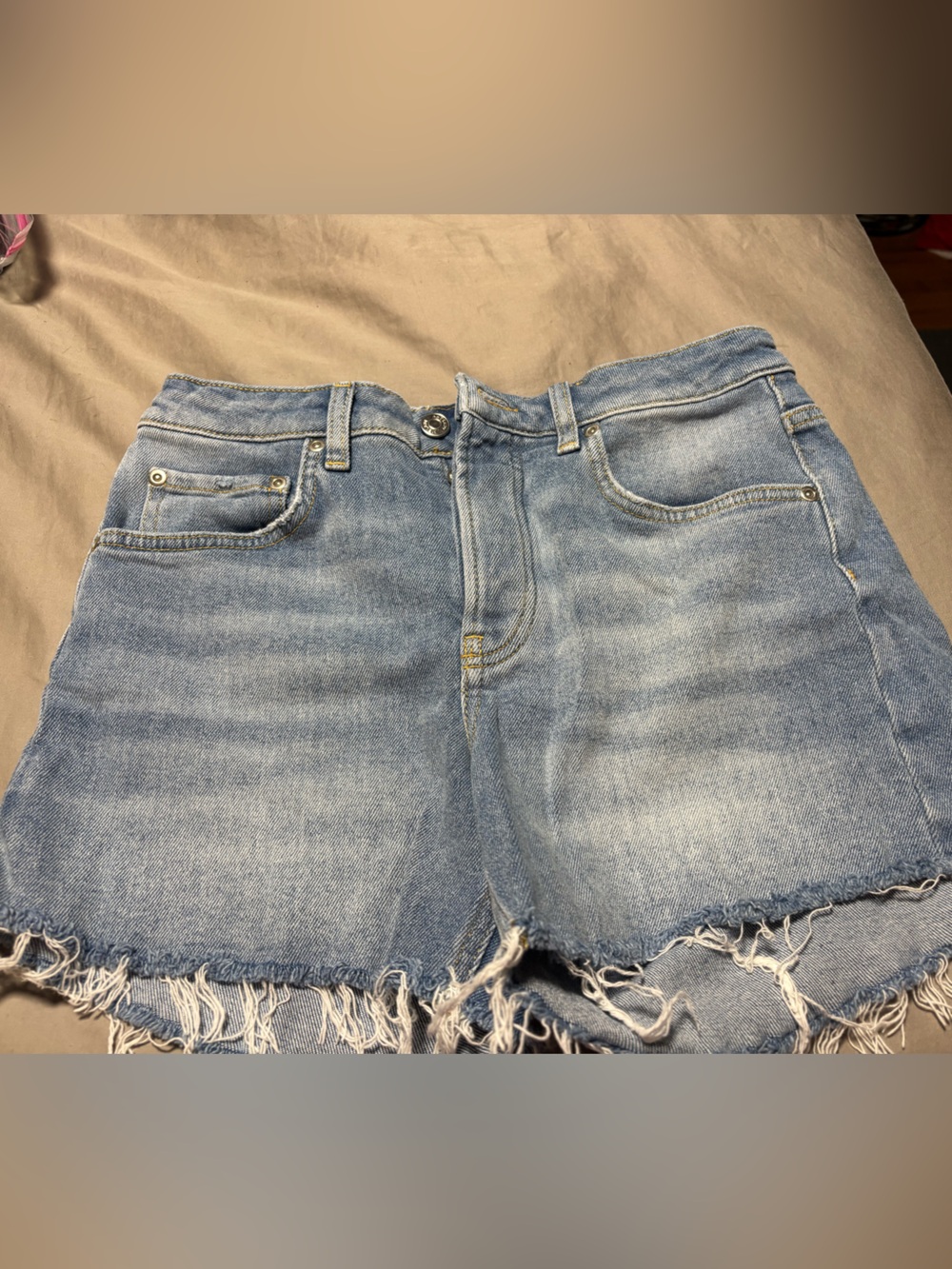 ANTONIO MELANI Light Wash Denim Cutoff Shorts with Frayed Hem